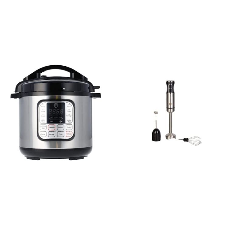 MasterChef Electric Pressure Cooker 10 in 1 Instapot Multicooker 6 Qt &  Immersion Blender Handheld with Electric Whisk & Milk Frother Attachments,  400W Pressure Cooker + Blender Handheld