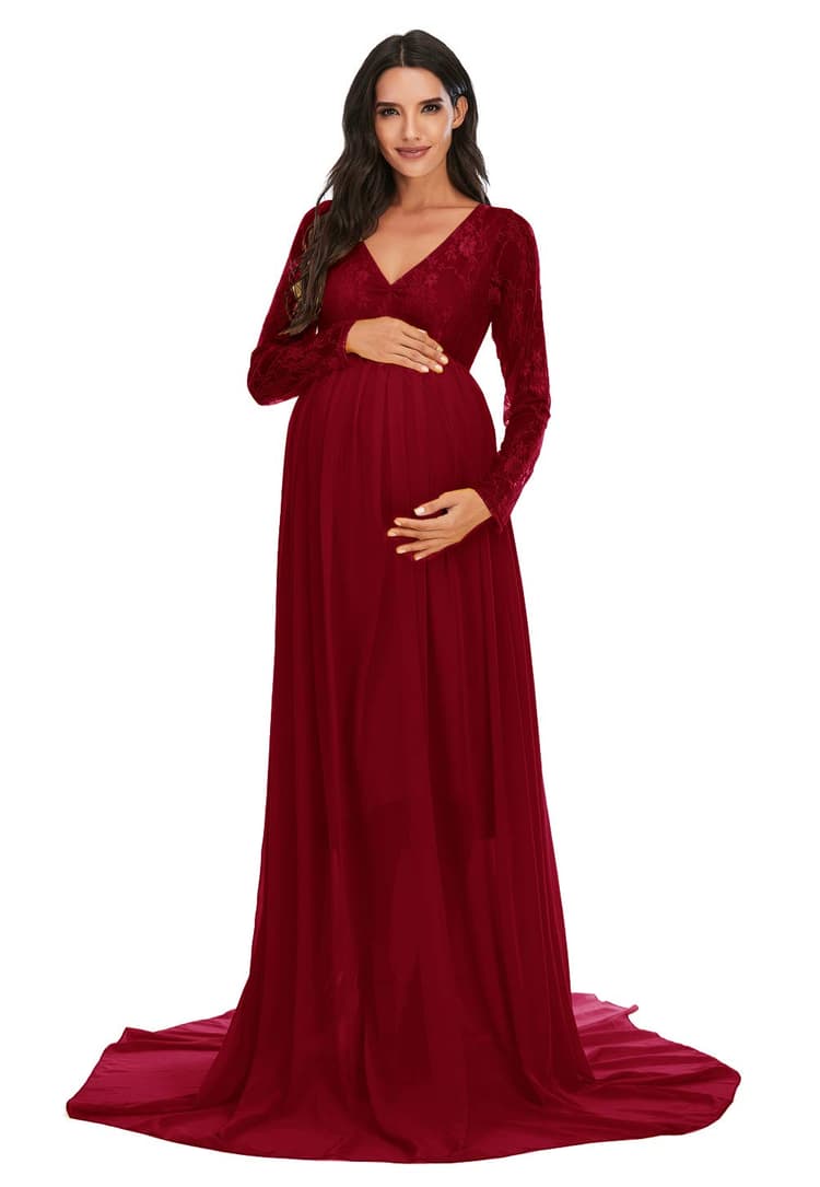 ZIUMUDY Maternity Gown Long Sleeve Maxi Dress