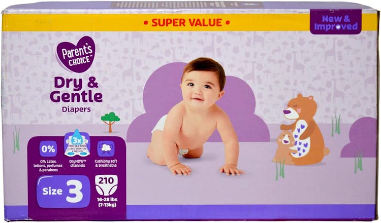 Parent's Choice Dry & Gentle Newborn Diapers, Size Newborn, 42