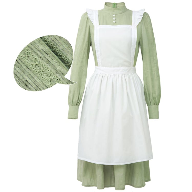 PROCOS Colonial Pioneer Costume for Women Green Gables Dress and Apron Anne  with an E Vintage Cosplay Beige Large