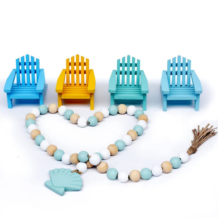 Beach Decor Mini Beach Chair Set of 4 w Wood Beads Garland, Cute Beachy  Room Decor Aesthetic, Coastal Decor for Home, Cute Ocean Beach Theme  Decorations, Sea House Decor for Bedroom, Living