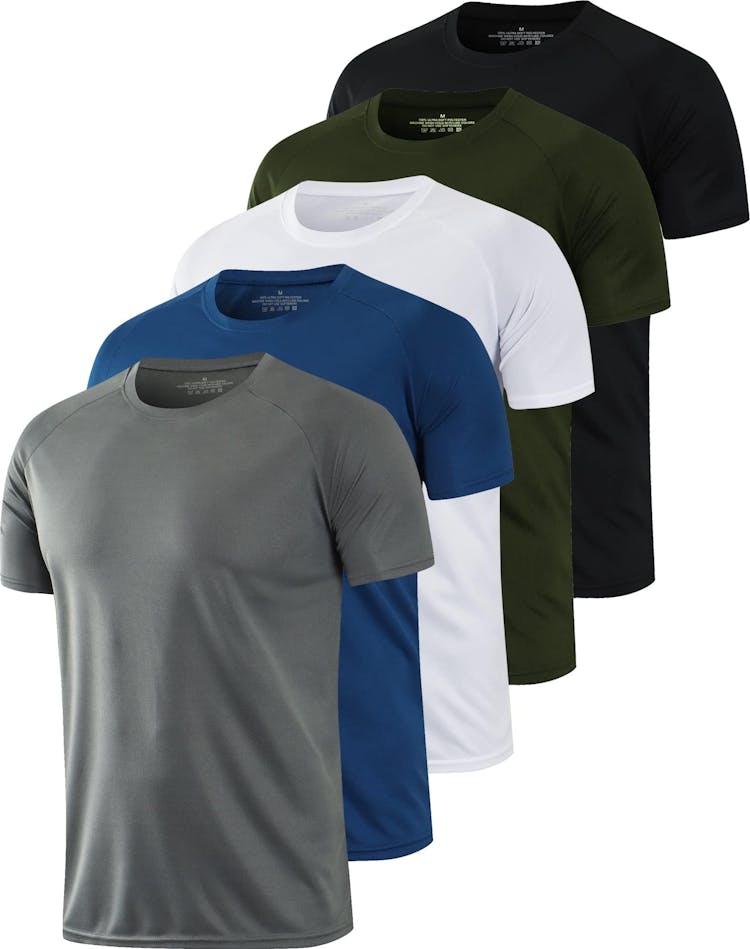 HOPLYNN 5 Pack Mesh Workout Shirts for Men Quick Dry Short Sleeve