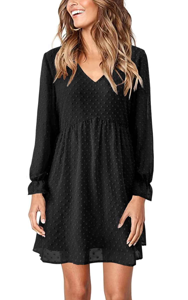 slim fit dress slacks Long Sleeve A-Line Mini Dress in Black - 10 / Regular
