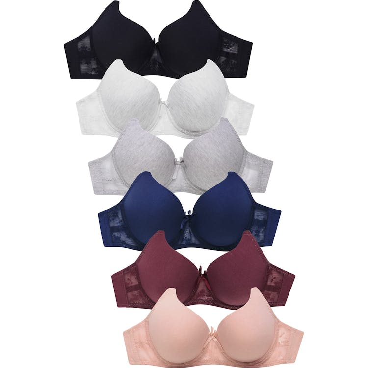 Mamia Women's Basic Lace/Plain Lace Bras (Pack of 6)- Various Styles (38B)