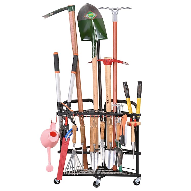 PLKOW Garden Tool Organizer with Wheels and Storage Hooks