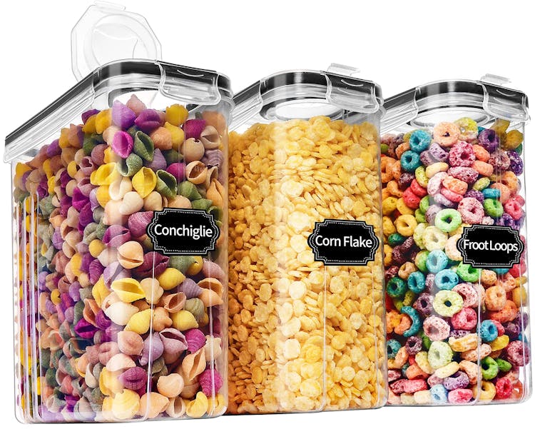Skroam Cereal Containers Storage, Airtight Food Storage Container with Lid  of 3 [2.5L/85.4oz] for Kitchen & Pantry Organization, BPA-Free Plastic  Cereal Dispensers for Flour, Sugar, 20 Lables & Marker