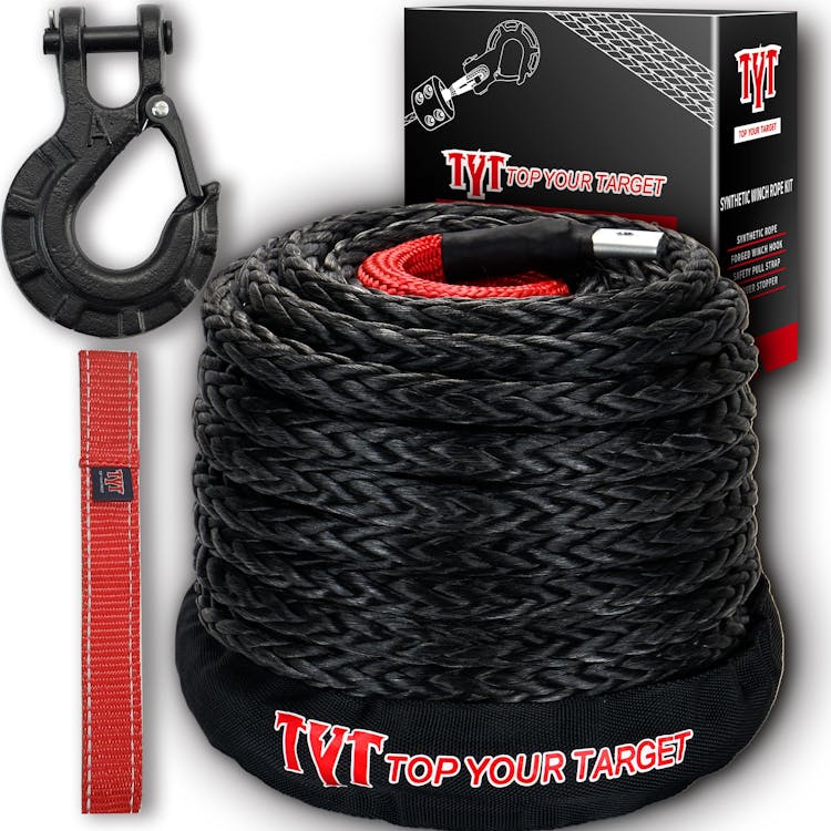 TYT Synthetic Winch Rope Kit - 1/2 x 92' with 32000 lbs Strength
