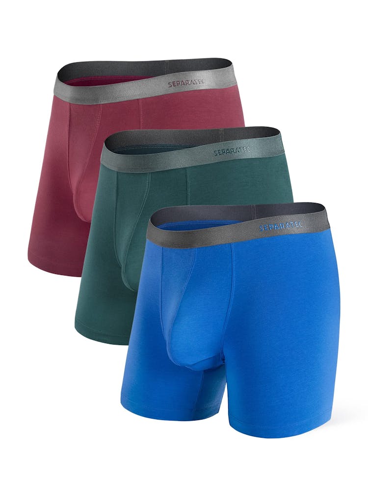 Separatec Men's Underwear Moisture-Wicking Bamboo Rayon Boxer Briefs Bulge  Enhancing Dual Pouch Underwear 3 or 6 Packs XX-Large Blue/Wine/Olive Green  - 3 Pack