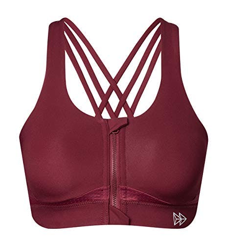 Yvette Strappy Zip Front Sports Bra High Impact Workout Bra for
