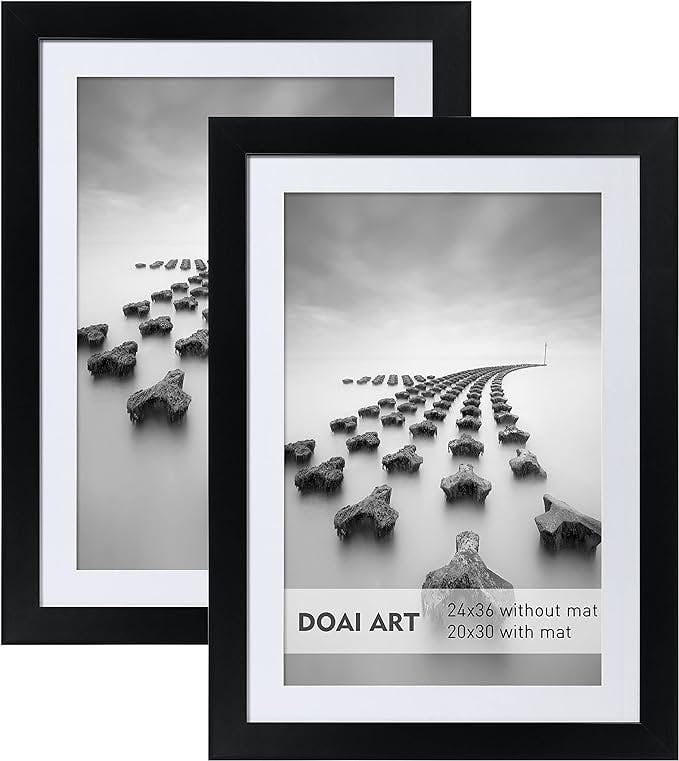 DOAI ART 24x36 Poster Frame Black 2 Pack without Mat or 20x30 Picture Frame  with Mat - Polished Plexiglass for Wall Vertically or Horizontally Display  - Wall Mounting Hardware Included