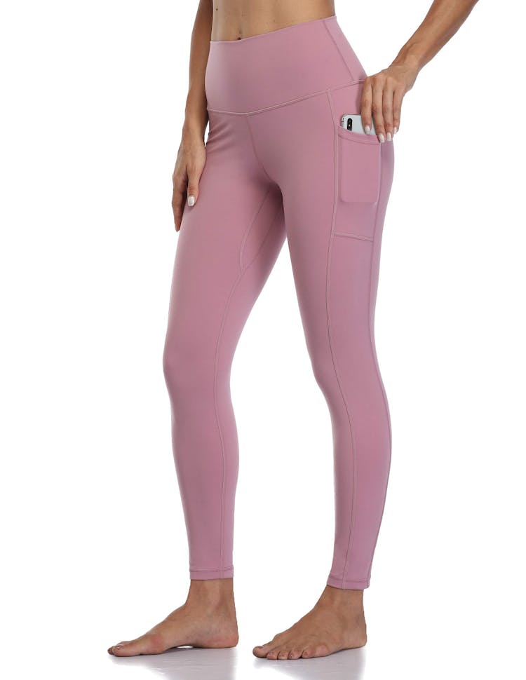 Colorfulkoala Women's High Waisted Yoga Pants 7/8 Length Leggings with  Pockets Mauve Pink Small
