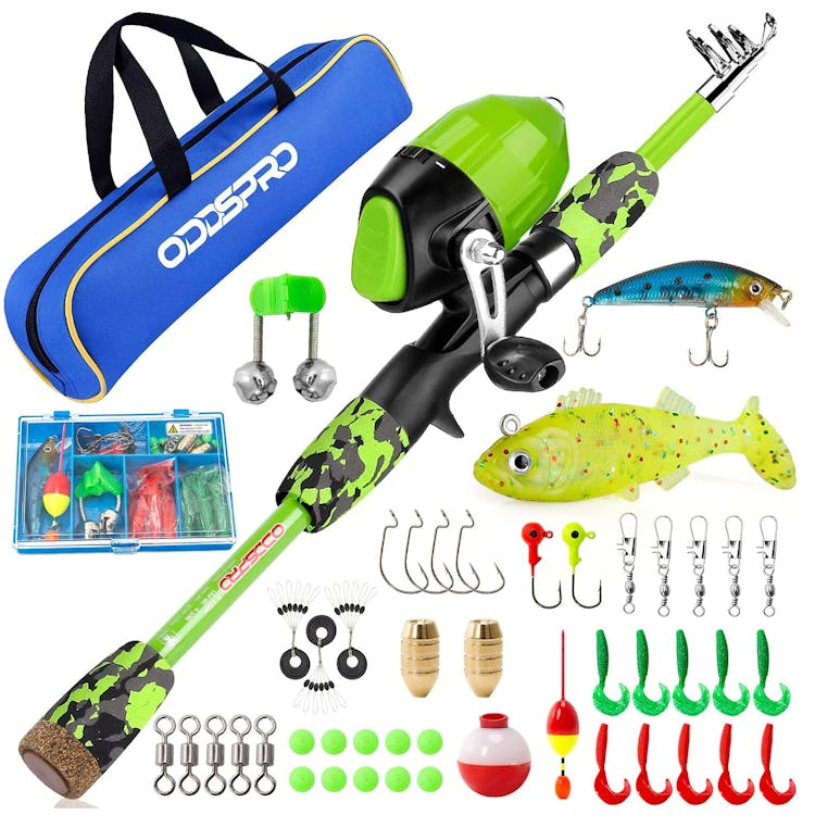 ODDSPRO Kids Fishing Pole Pink, Portable Telescopic Fishing Rod and Reel  Combo Kit - with Spincast Fishing Reel Tackle Box for Girls, Youth Green  1.5M 4.92Ft
